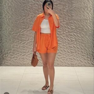 High Waist Orange Women's Shorts set